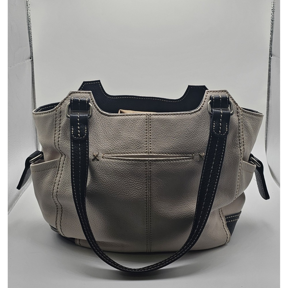The Sak Kendra Leather Satchel Shoulder Handbag Purse Bag Pebbled Cream Pockets